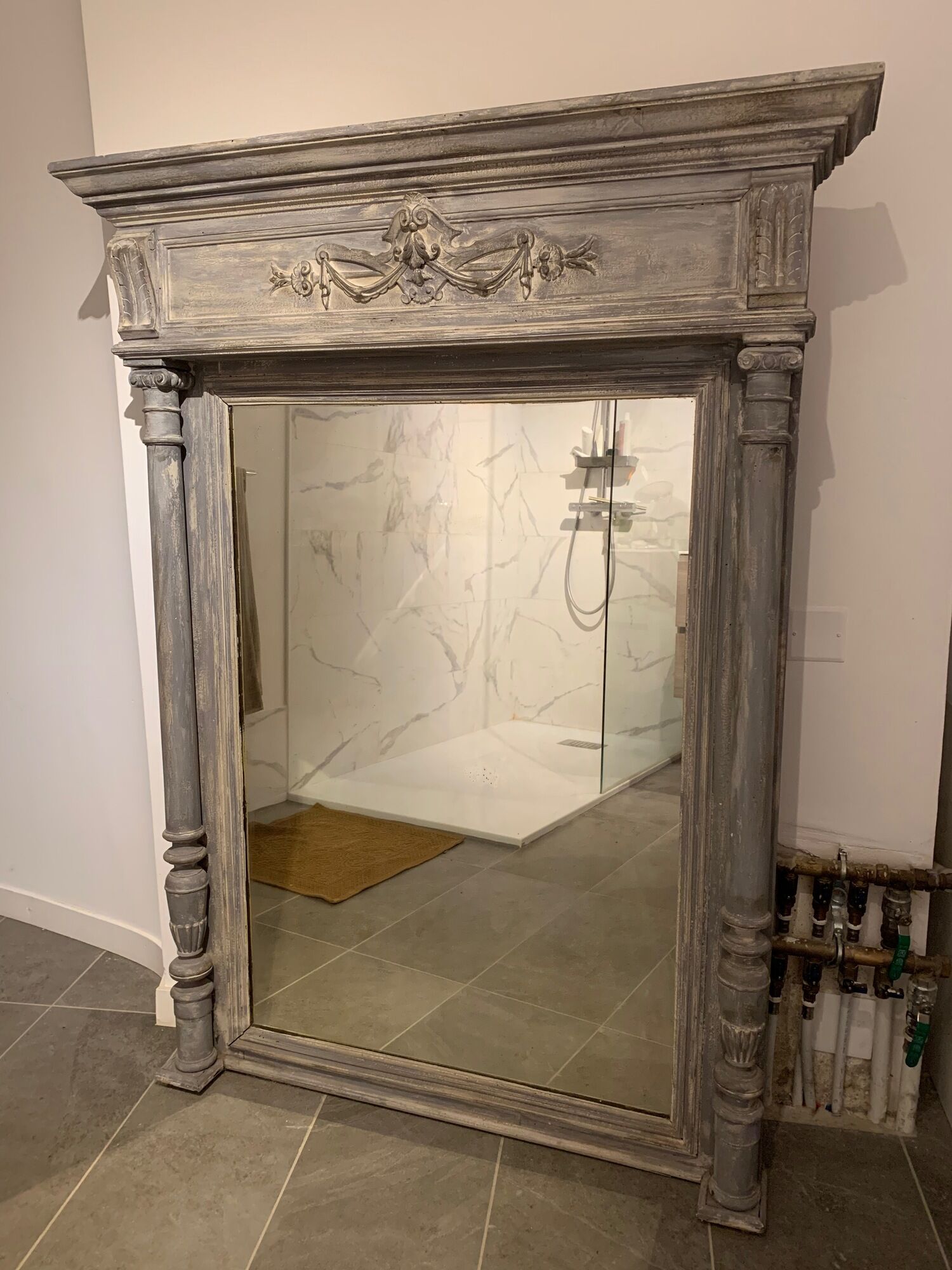 Trumeau ancien fin XIXè, grey wood, Shabby chic style 109x142cm