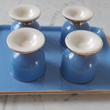 Set of 4 Coqueeggcupstiers Villeroy and Boch "Orléans" with its royal blue and golden plateau 50s