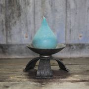 Large hammered wrought iron candlestick tripod, modernist candle holder.