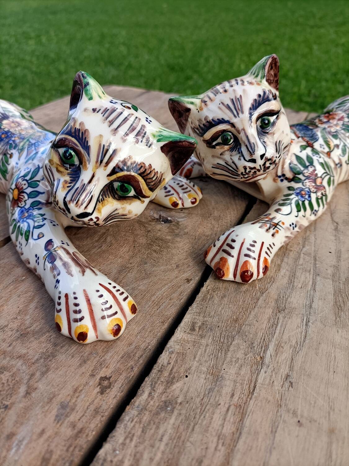 Zoomorphic Bouquetieres Hand-painted Desvres Cats