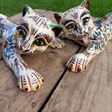 Zoomorphic Bouquetieres Hand-painted Desvres Cats