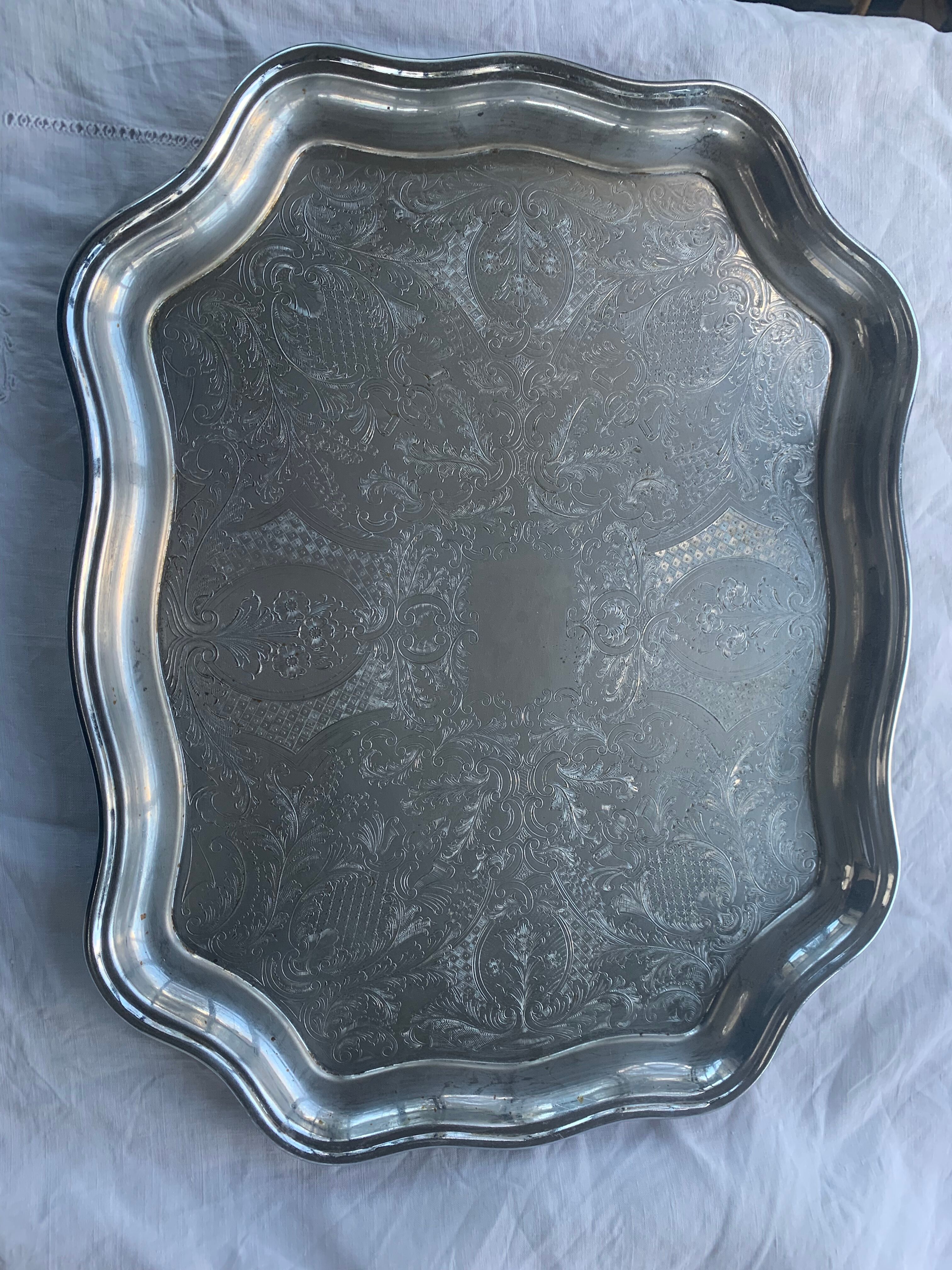 Large chiseled metal top vintage floral pattern