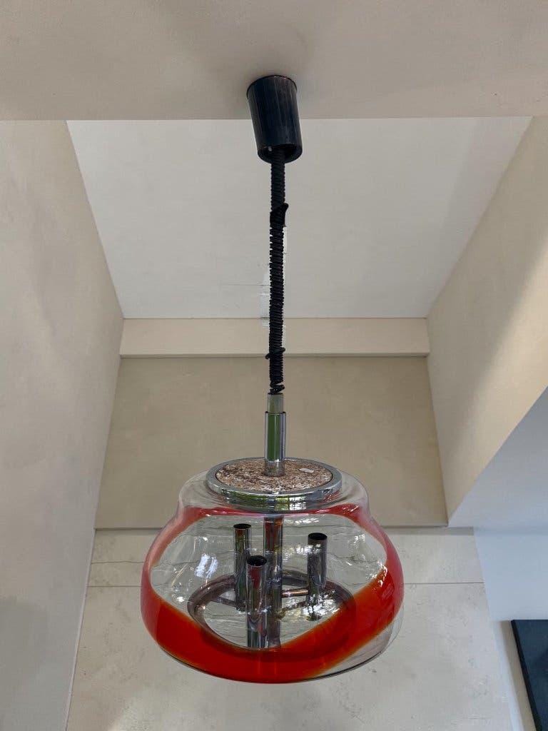 Suspension vintage en verre Murano / lustre avec accent orange