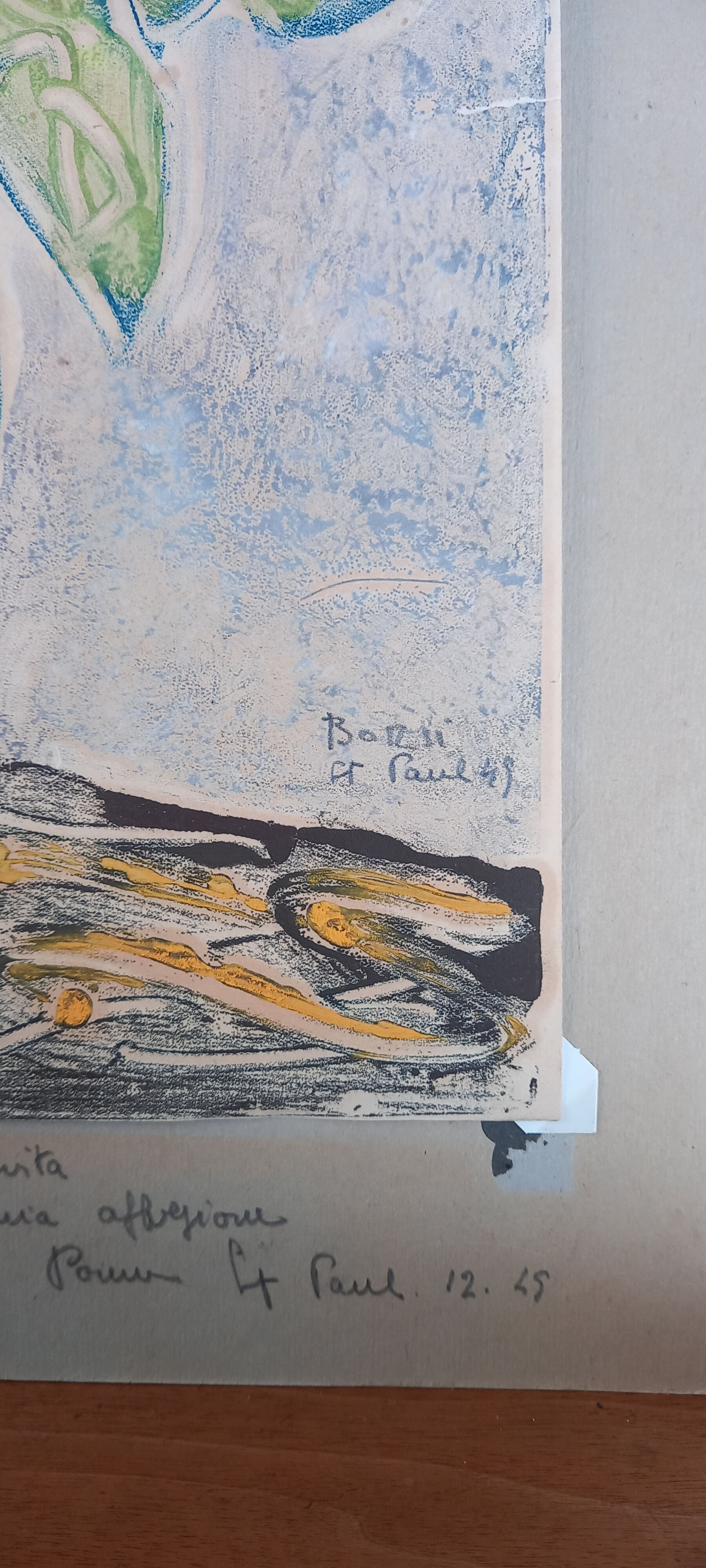 Painting by manfredo borsi. gouache. 1949. bouquet in blue vase