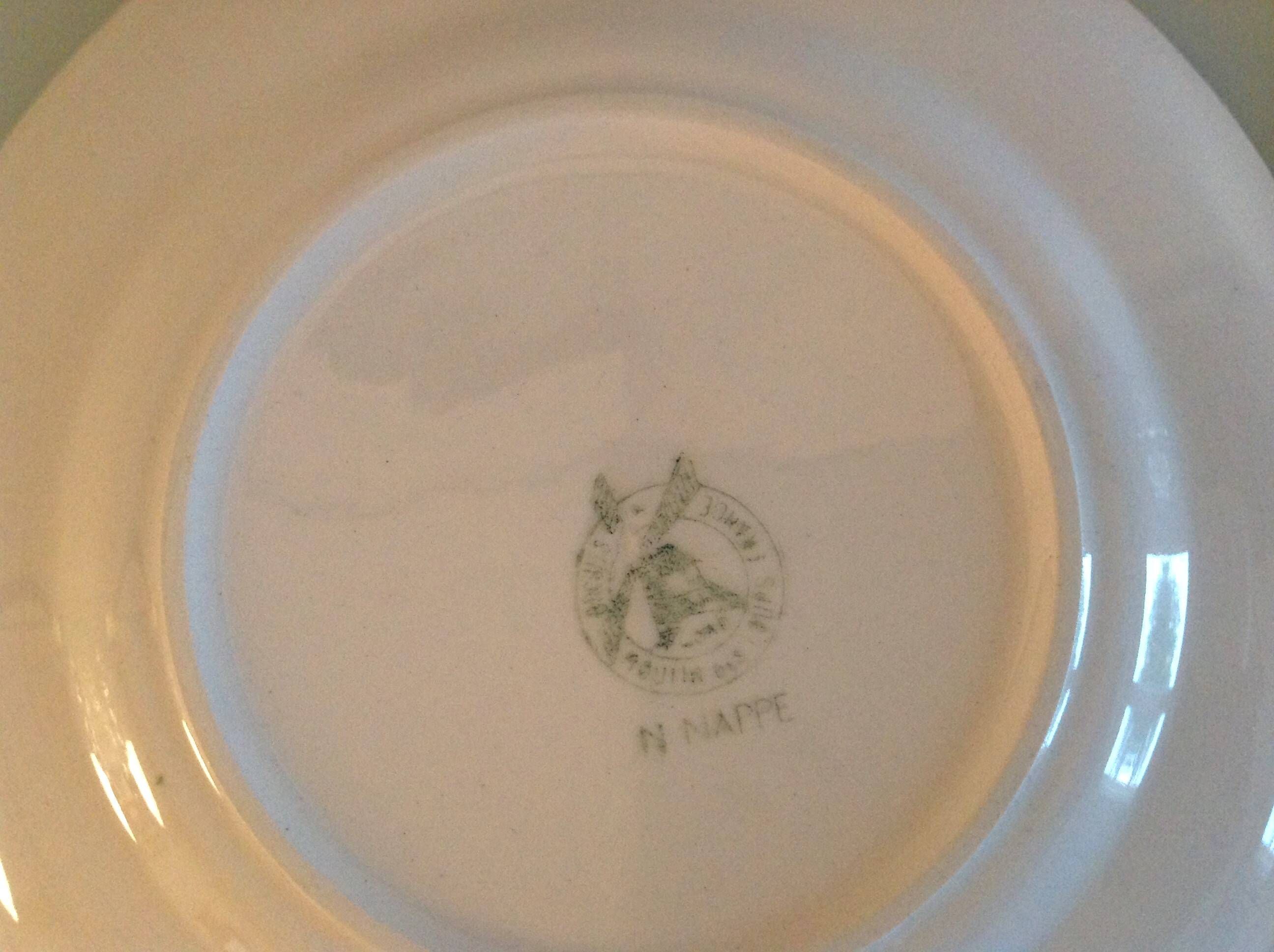 Set of six Moulin des Loups dessert plates, Nappe green model/ 50s-60s