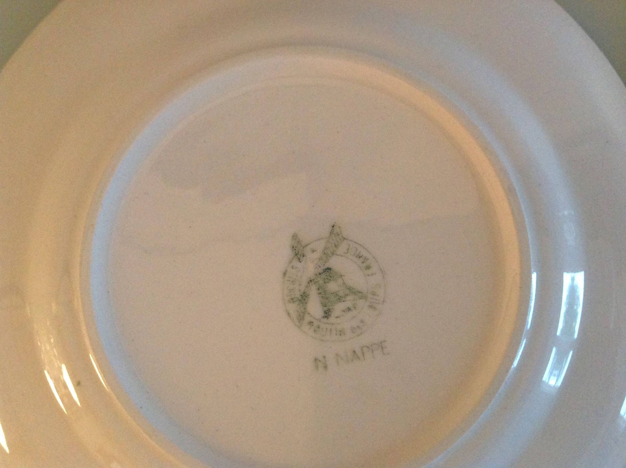 Set of six Moulin des Loups dessert plates, Nappe green model/ 50s-60s