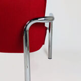 Paire de fauteuils italiens en métal chromé et tissu rouge, 1970