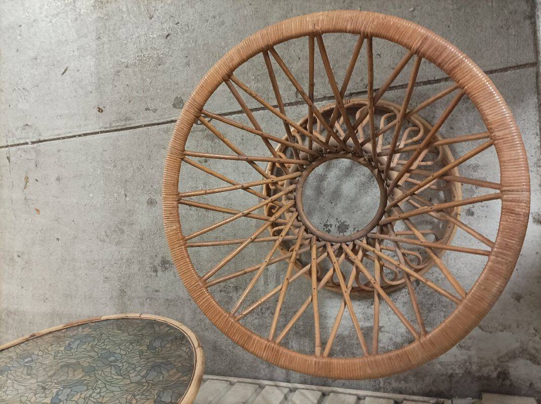 Round vintage rattan table
