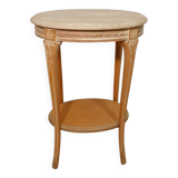 Pedestal table in whitewashed wood and travertine top