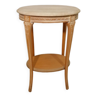 Pedestal table in whitewashed wood and travertine top
