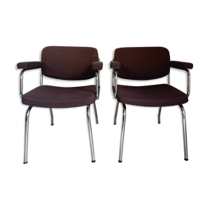 suite de 2 fauteuils vintage en métal chromé années 70