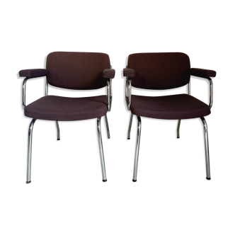 Suite of 2 vintage armchairs in chrome metal 70s