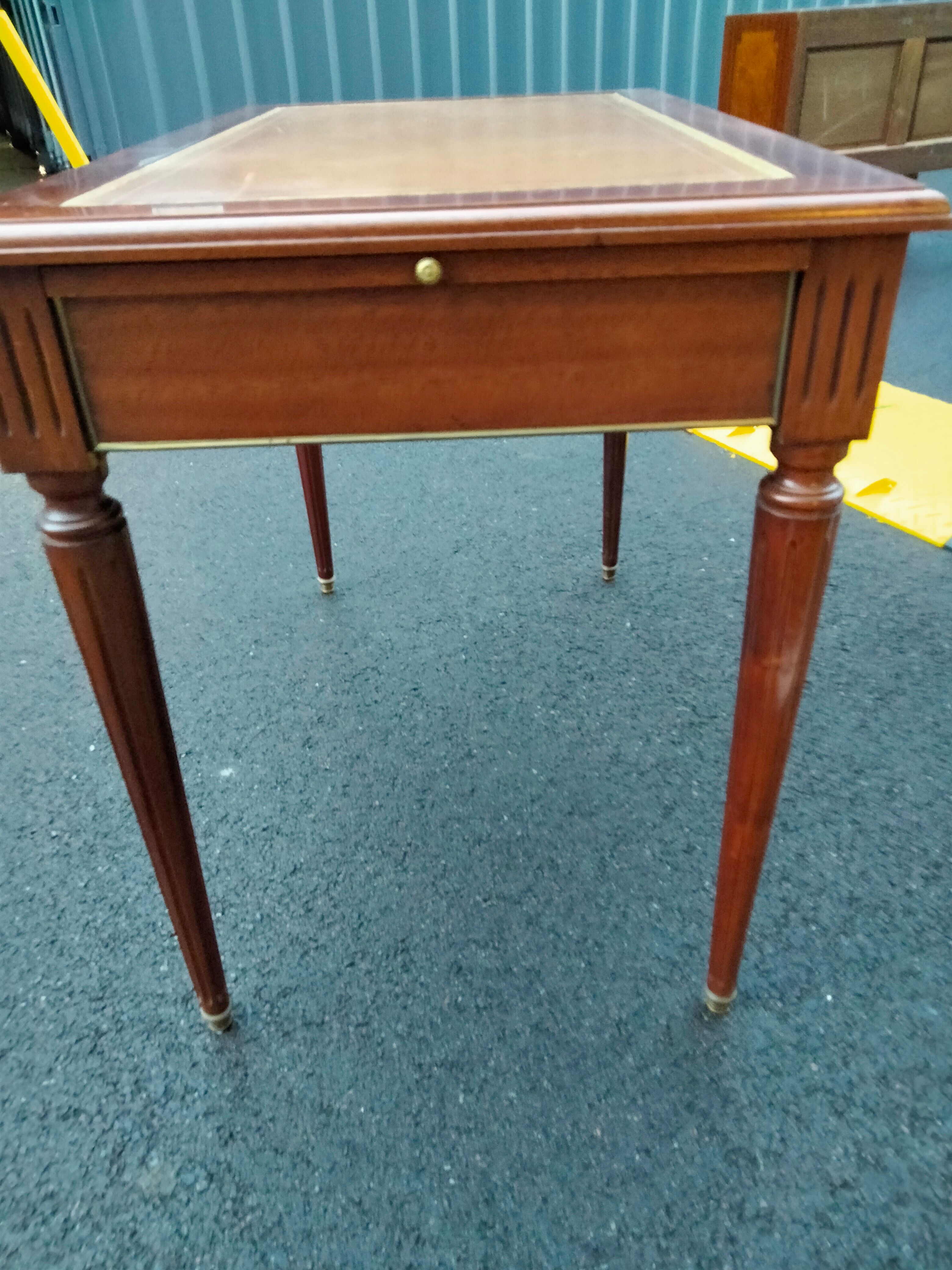 Old style flat desk louis xvi leather tray with 2 pulls