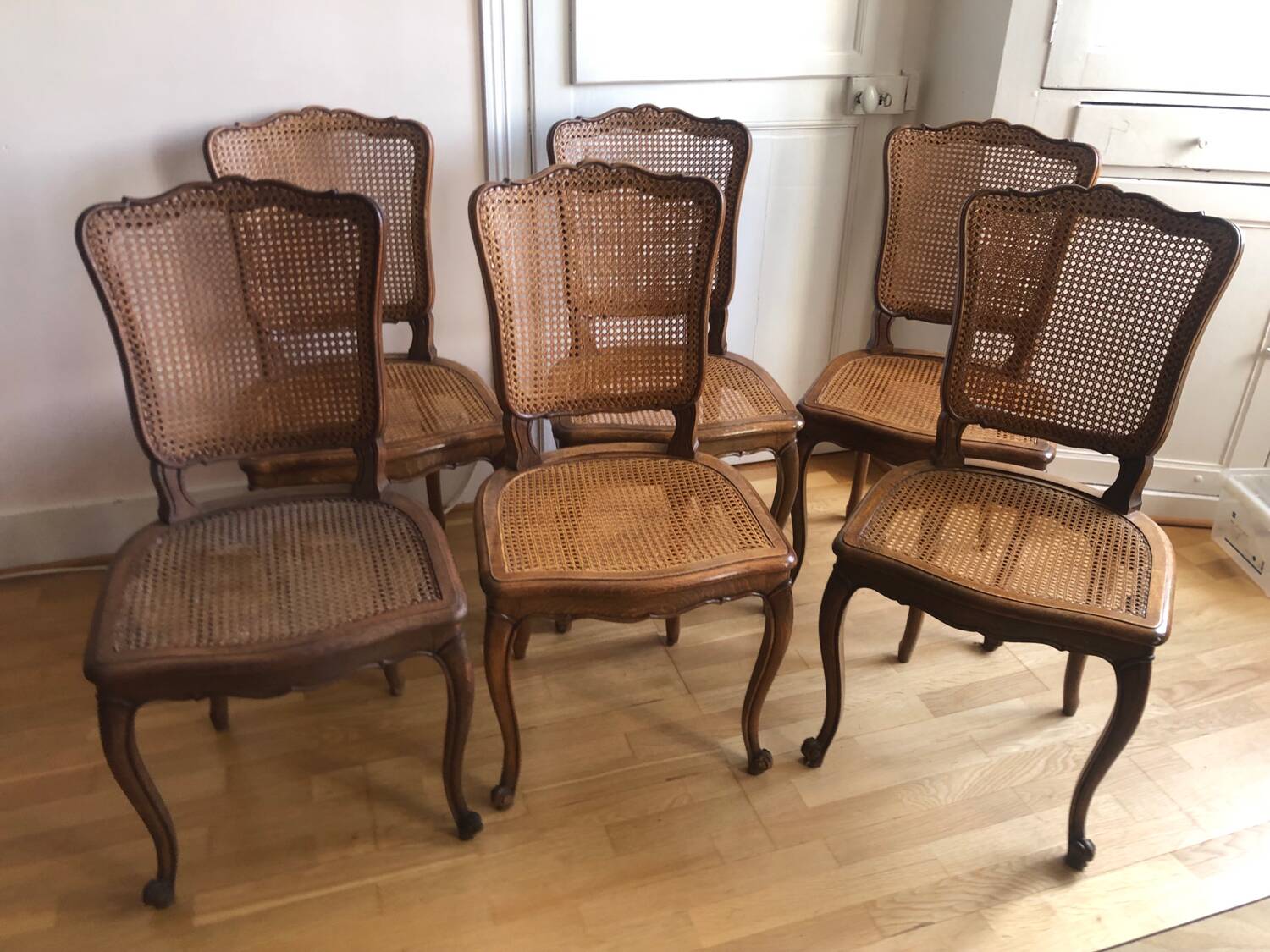 Set of 6 Louis XV chairs Cherry and canework