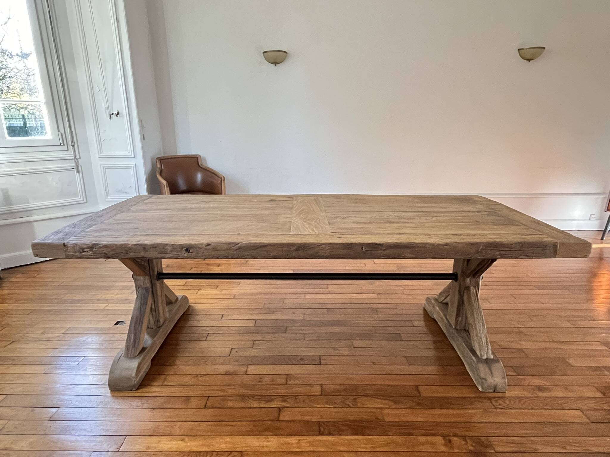 Antique solid oak farmhouse table with star legs - length 200 cm