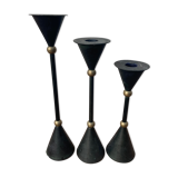 Set de 3 bougeoirs en fonte et laiton