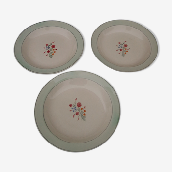 3 hollow plates in earthenware HBCM Creil and Montereau model Marlaine diam 22 cm