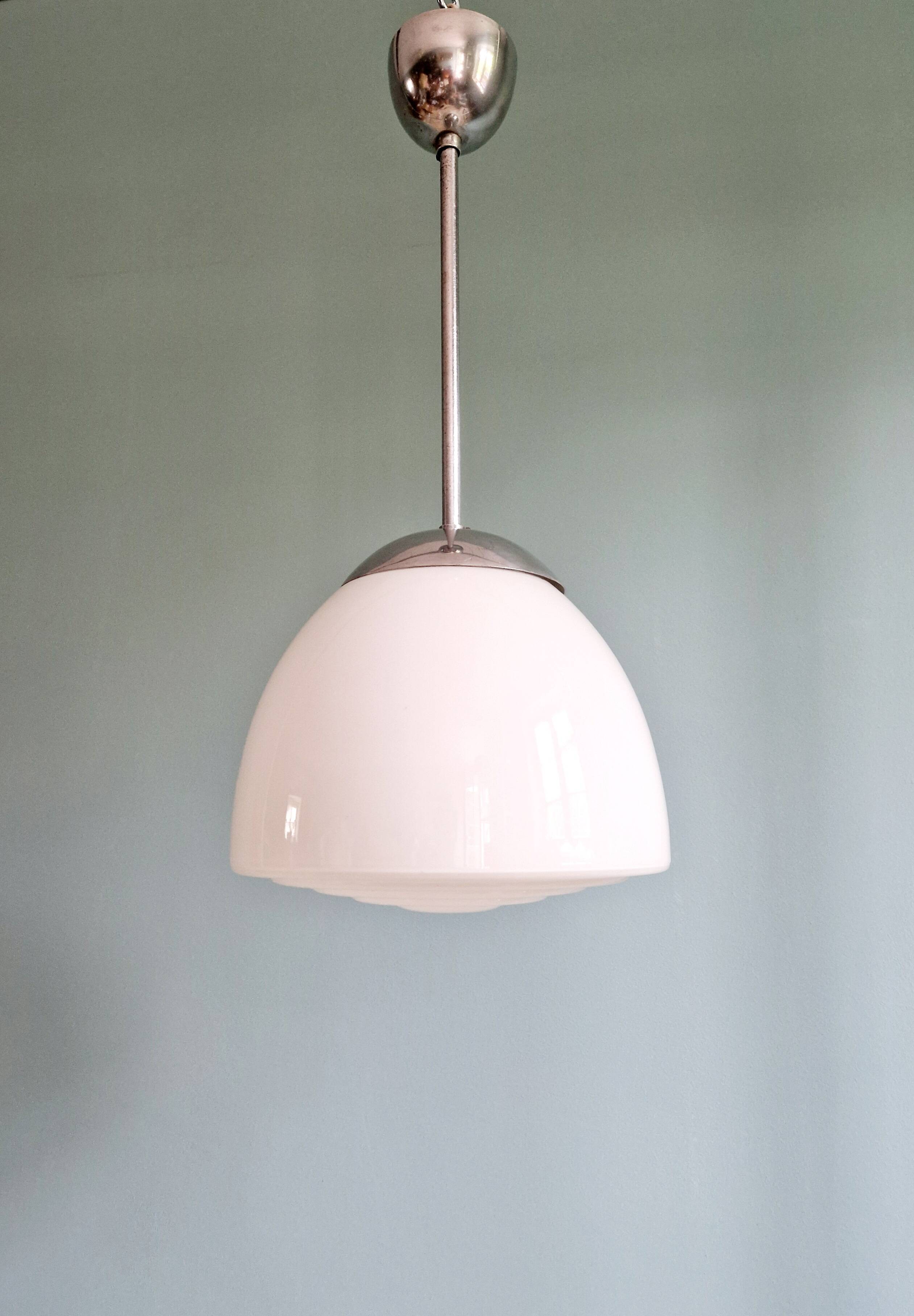 Art Deco pendant light in white opaline glass, 1920s-30s