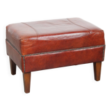 Pouf couleur cognac en cuir de vachette
