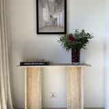 Polished travertine console vintage style design raw travertine console