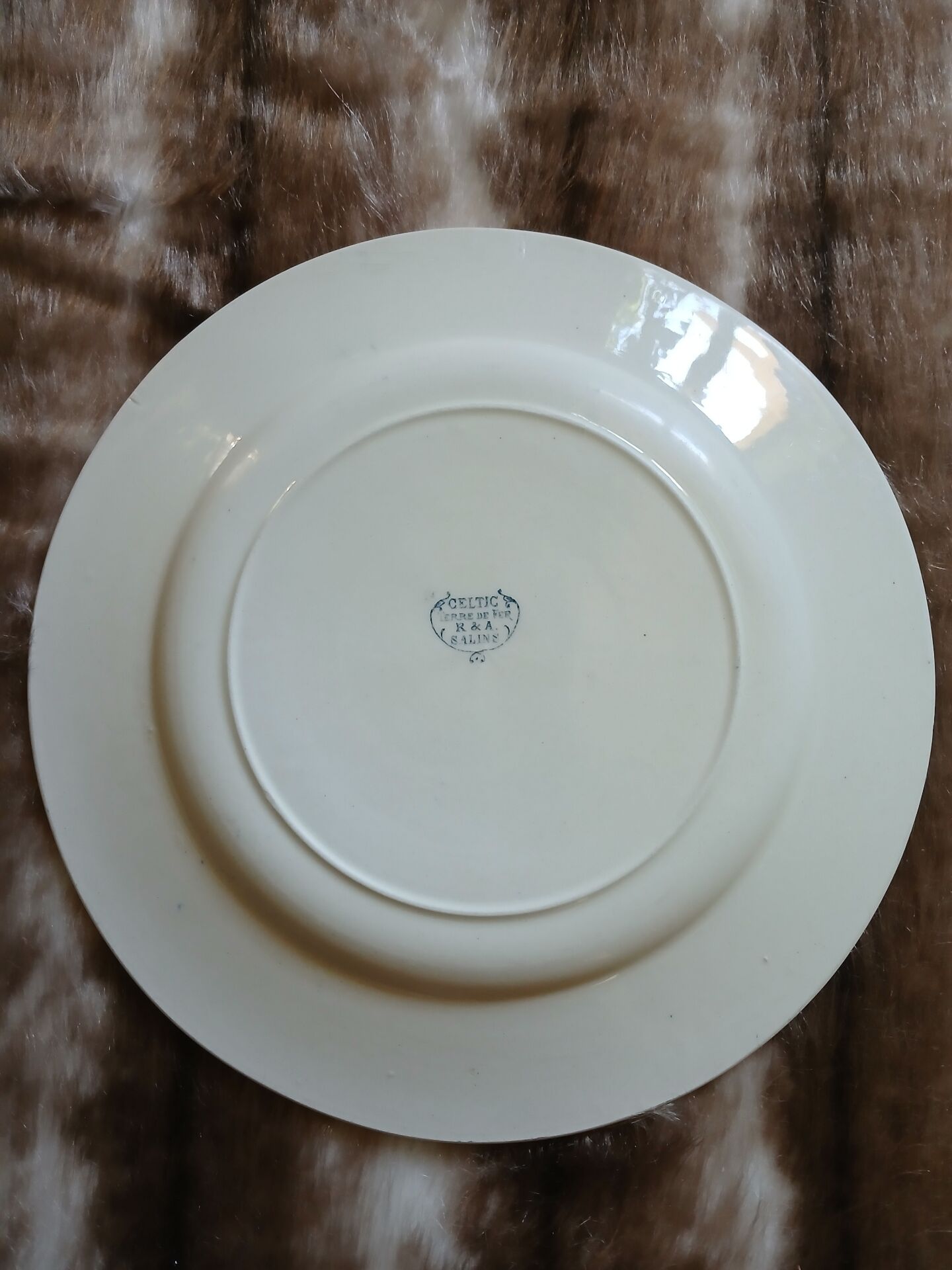 13 mismatched flat plates in ironstone