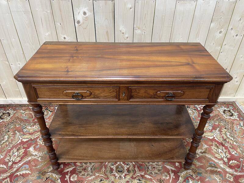 Console époque Napoléon III en noyer et marbre blanc