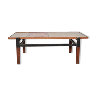 Mid-century italian afrormosia, iron & colored resin coffee table, 1950s