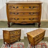 Commode de style Louis XV des années 1950 en merisier et loupe d'orme
