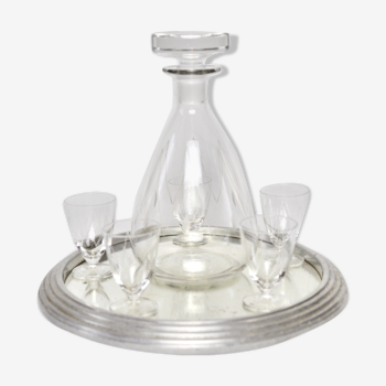 Service to liqueur, carafe and 5 engraved glasses