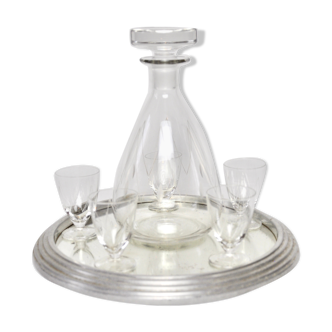 Service to liqueur, carafe and 5 engraved glasses