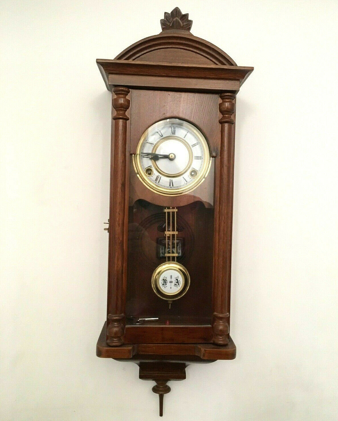 Mid Century Vintage Victorian Style Wall Clock Wood Case,Chime, in Working order