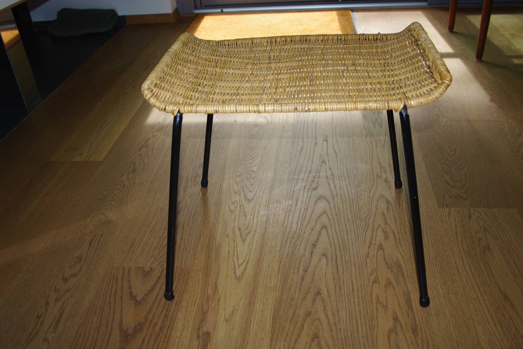 Vintage steel and woven wicker basketball stool by franco legler 1950s