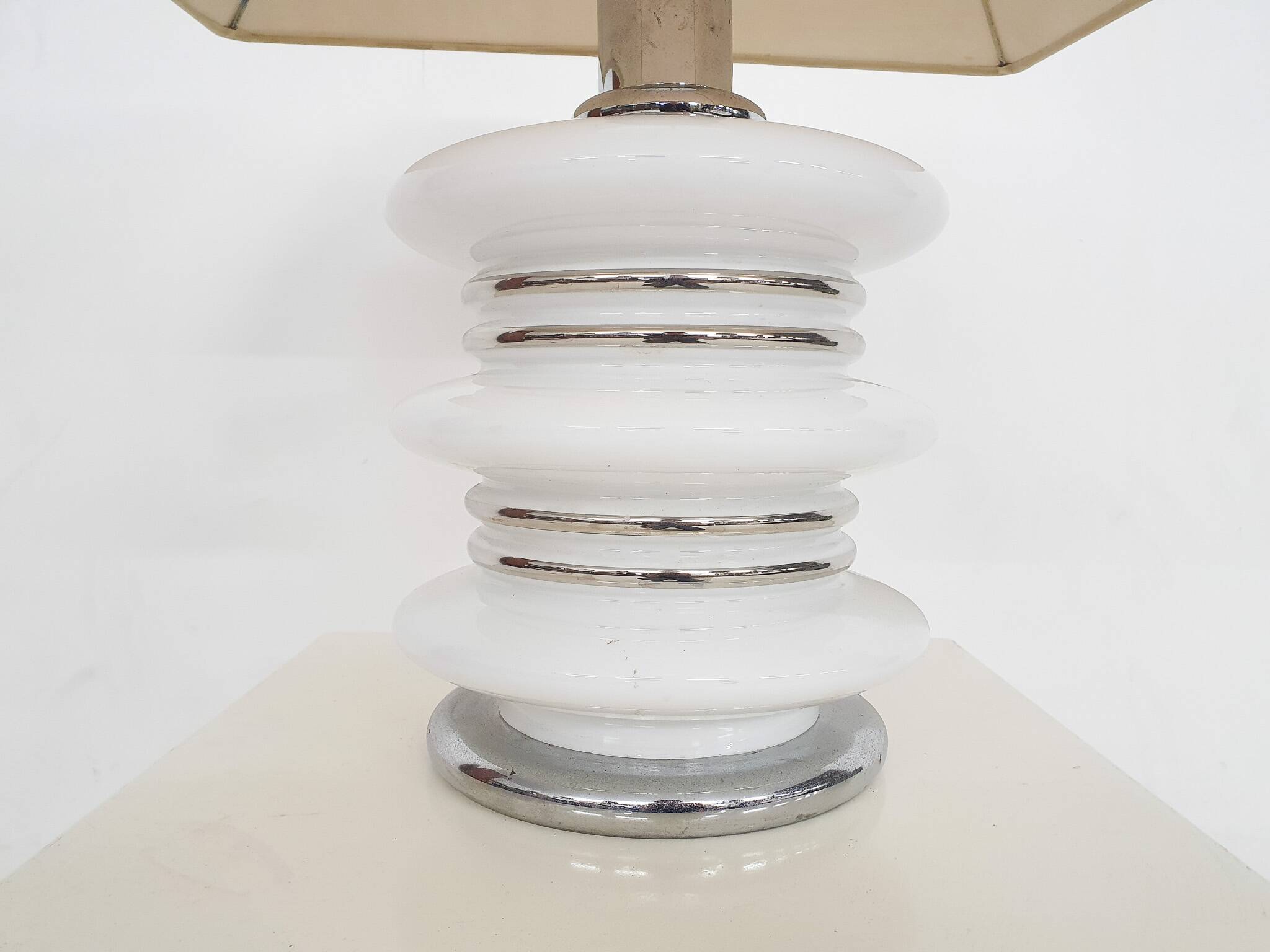 White chrome and opal table light by Leclaire and Schafer, Germany, 1970's