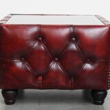 Set of 3 Red Leather Chesterfield Side/Coffee Tables with Glass Tops