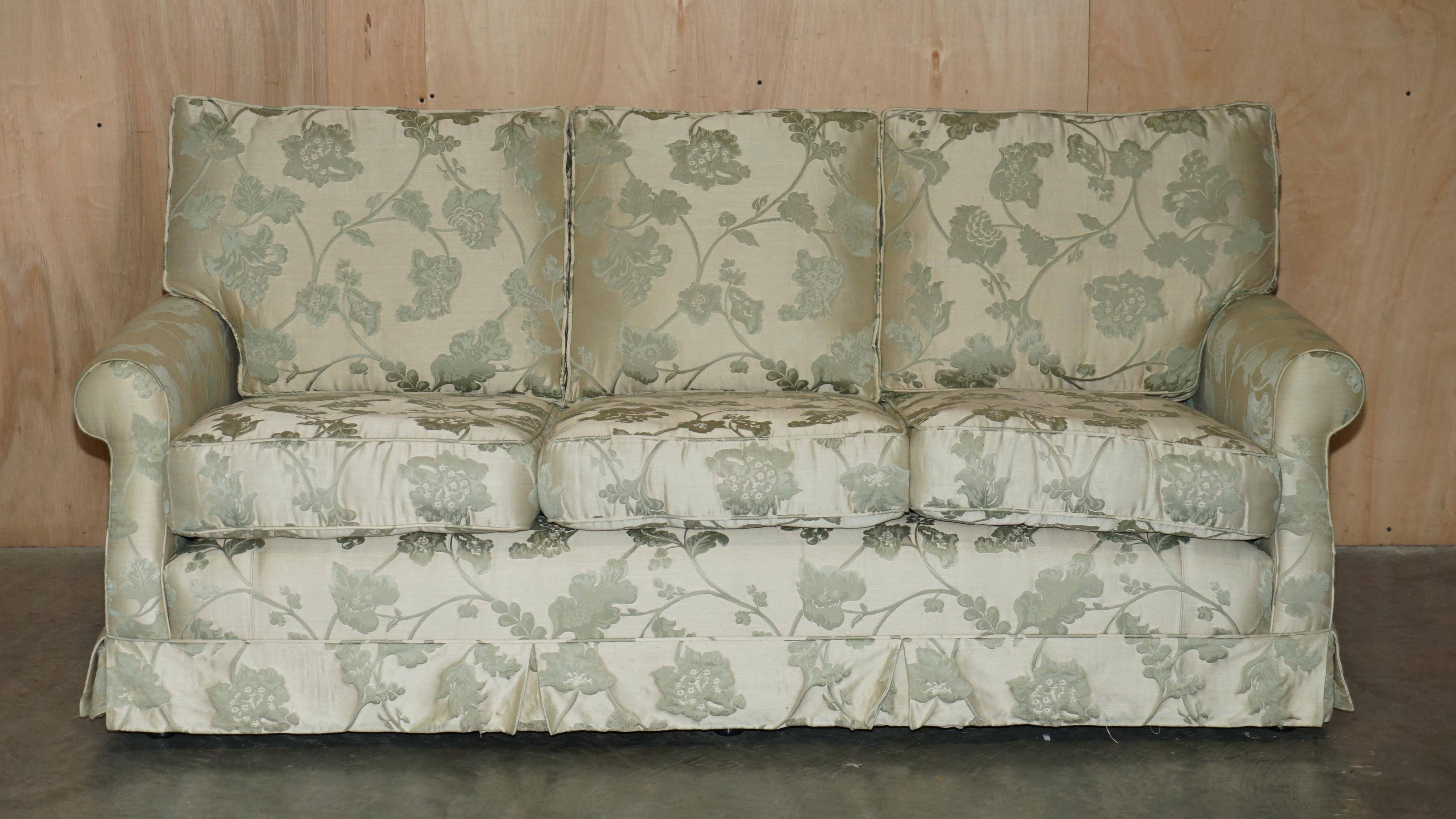 Pair of Howard & Son's style sofas in floral patterned silk blend.