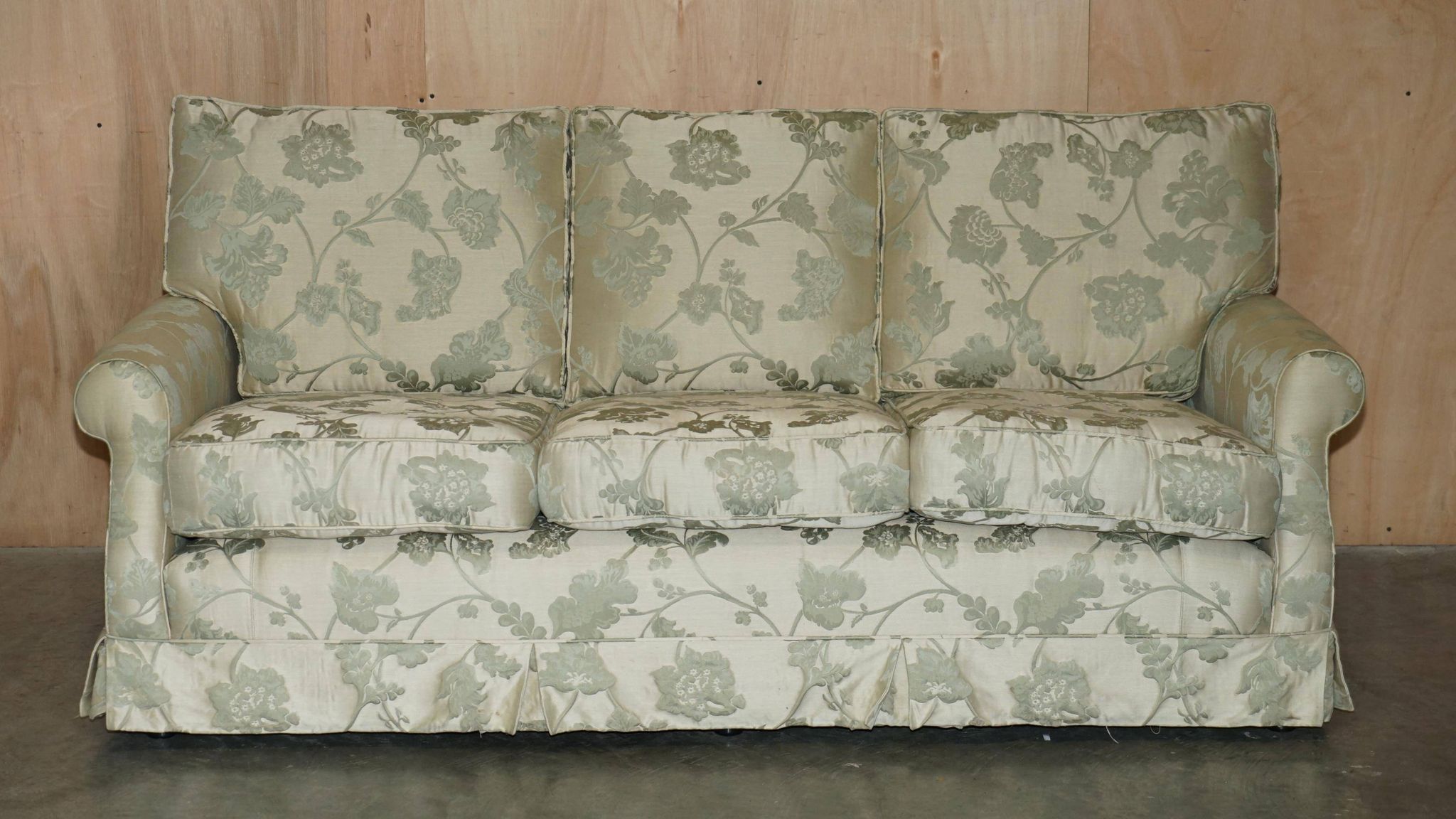 Pair of Howard & Son's style sofas in floral patterned silk blend.