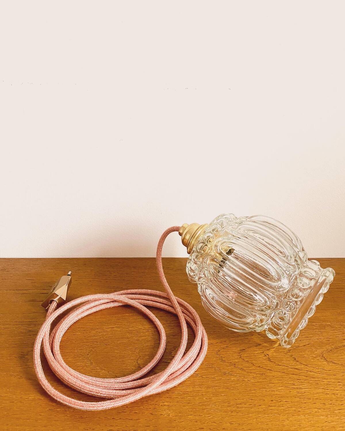 Small vintage glass pendant light or portable lamp