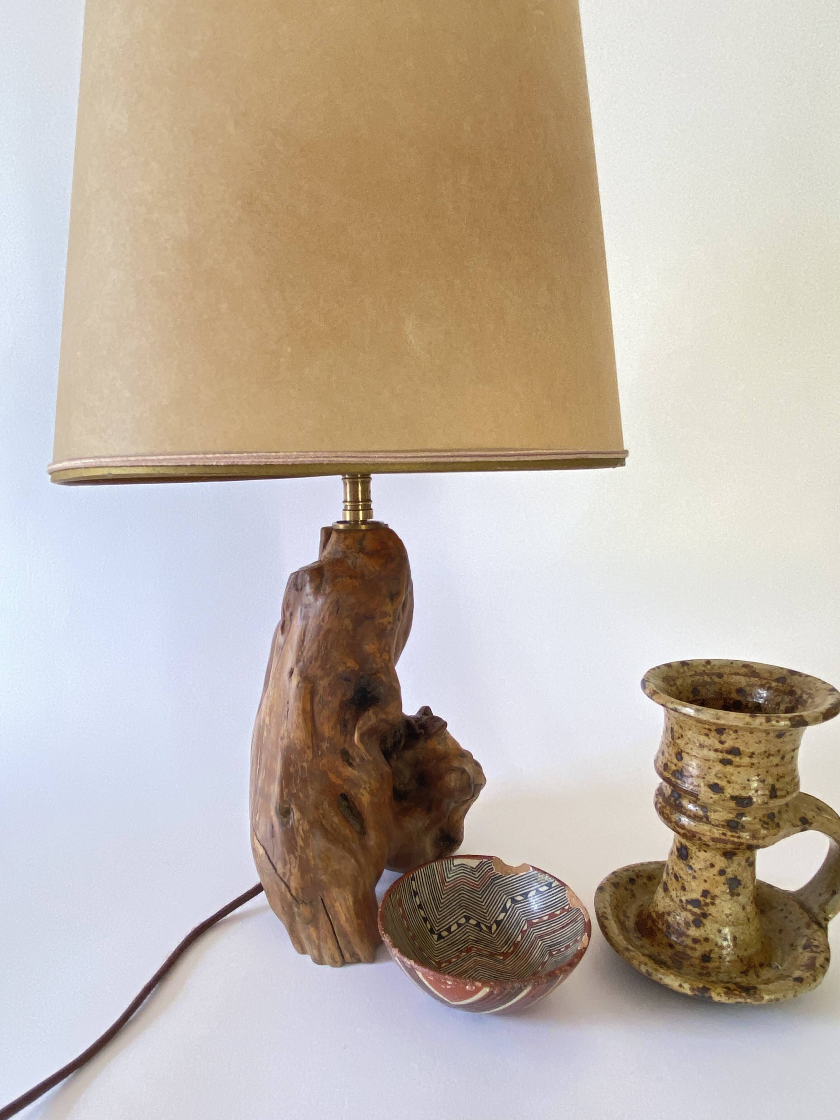 1950s wooden lamp, recent 2M fabric cable, tracing lampshade