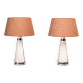 Lampes de table en verre blanc et abat-jour ocre foncé de Carl Fagerlund pour Orrefors Suède