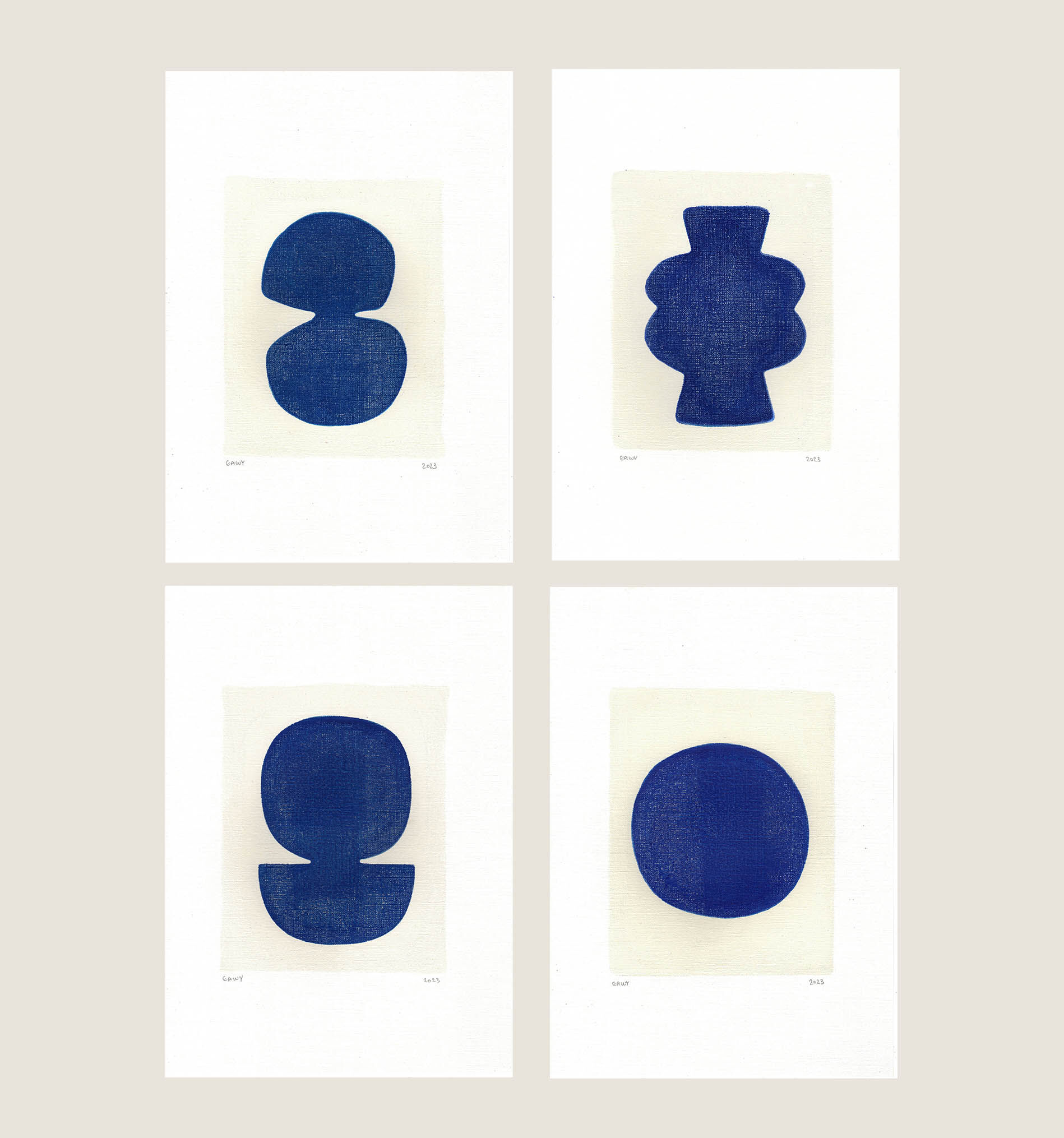 Ensemble de 10 peintures sur papier signées eawy
