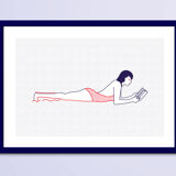 Naiade No. 4/8 - Illustration. A4 21 x 29.7. Le Croisic, sea, Brittany, reader, book, blue, red