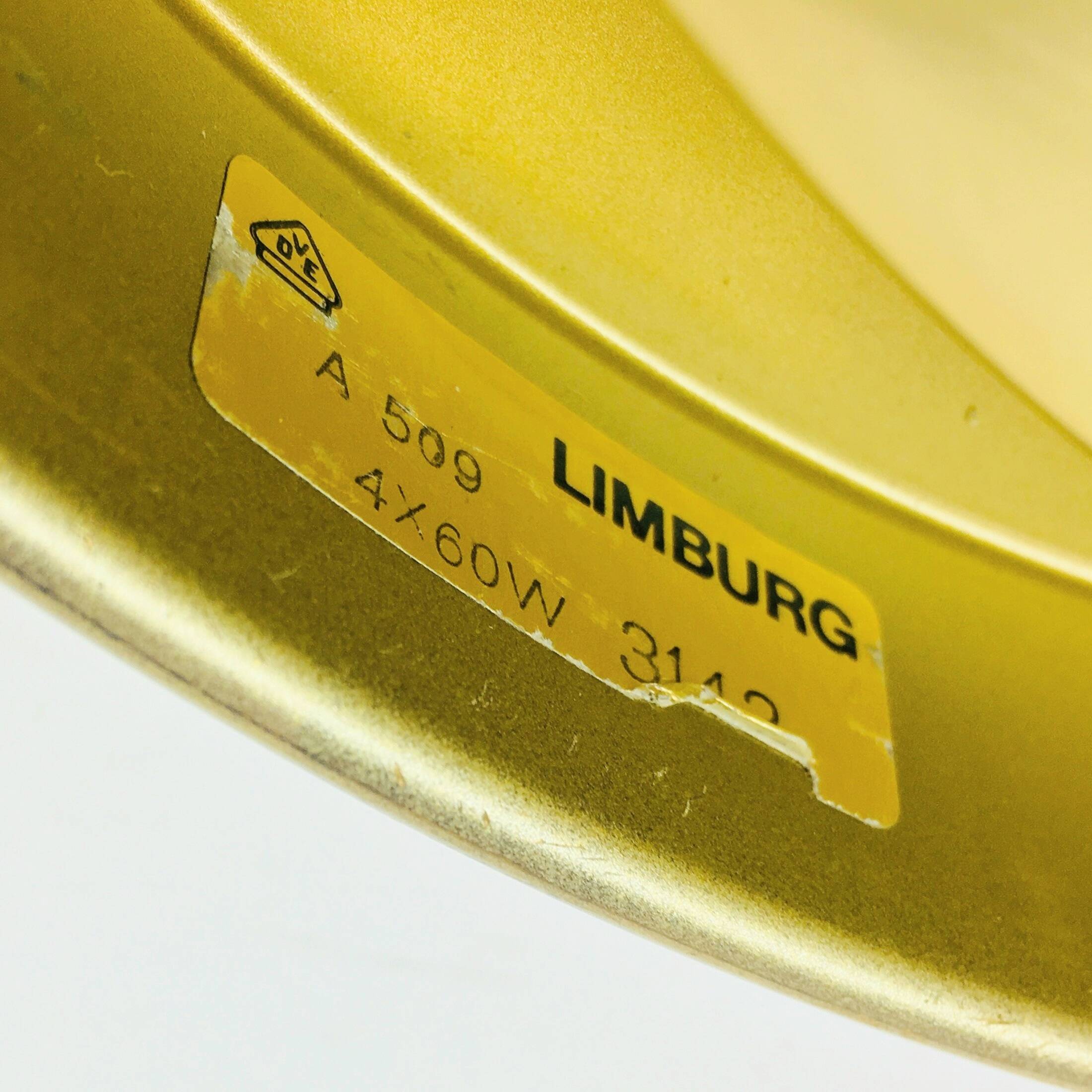 Very Large Space Age Glass & Brass Ceiling Light from Limburg, Germany, 70s