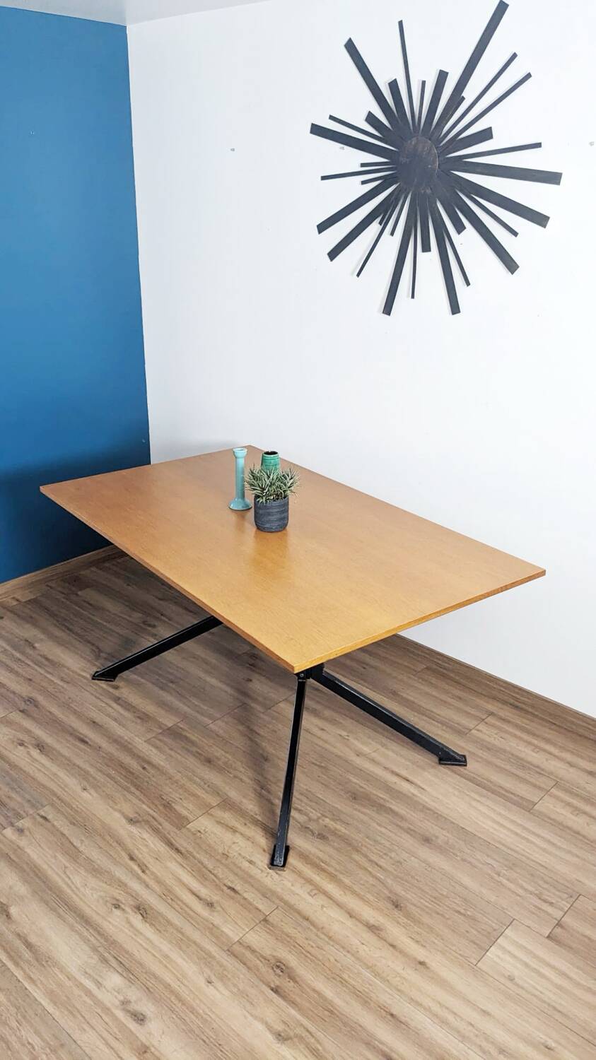 Extendable wooden and metal table, 80s