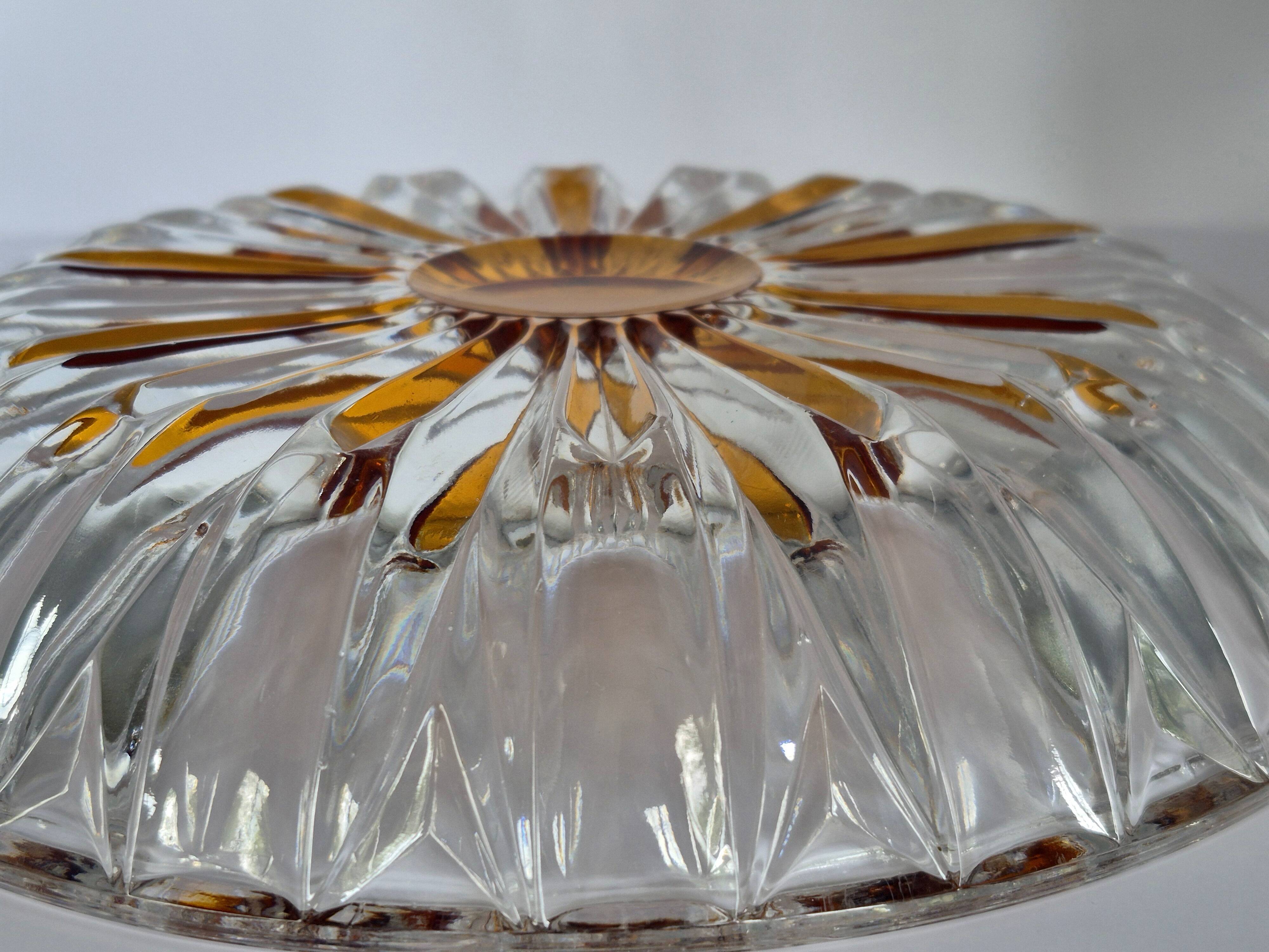 Vintage cut crystal pocket bowl with amber centre – 1960s/70s