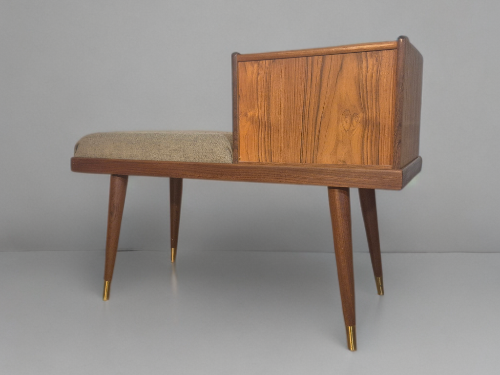 Teak telephone bench, Vintage Scandinavian 1960s