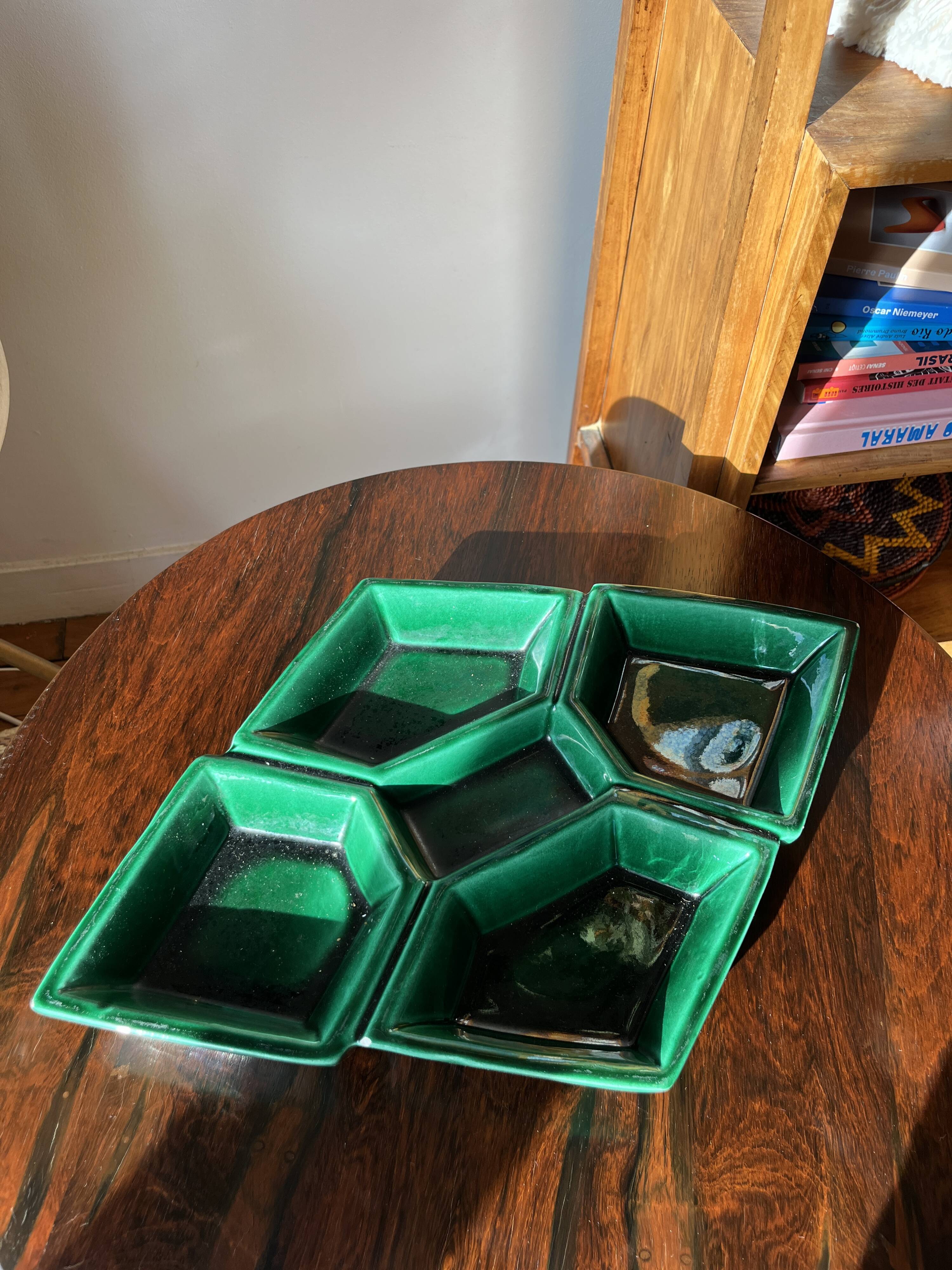 Compartmented dish VALLAURIS J-M Faux Barbotine diamond-shaped earthenware 60s