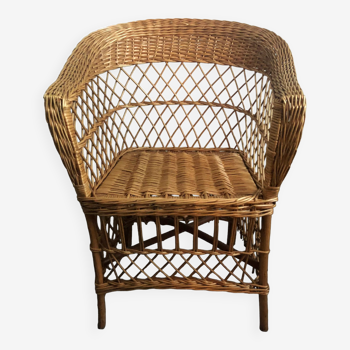 Adult wicker and chestnut armchair 1960