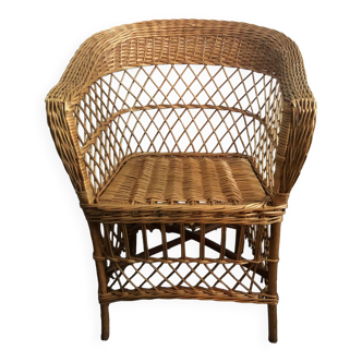 Adult wicker and chestnut armchair 1960