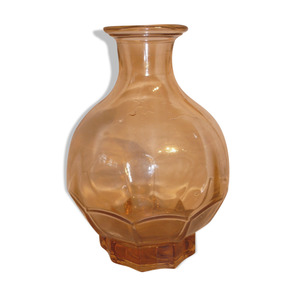 Carafe transparent en verre moulé rose art-déco