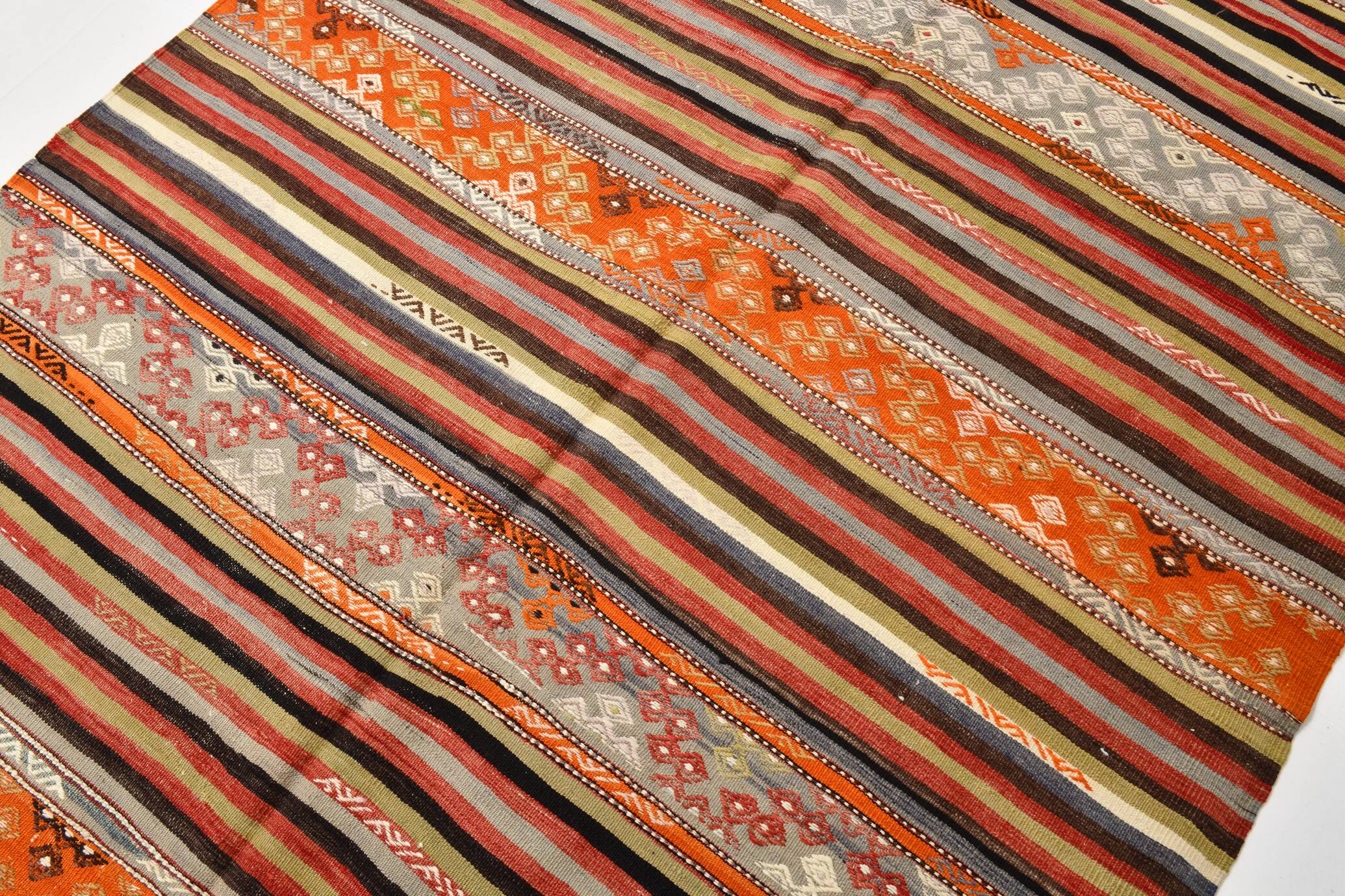 6x11 Peach Color Striped Kilim Rug, Antique Wool Kilim Rug, 165x326